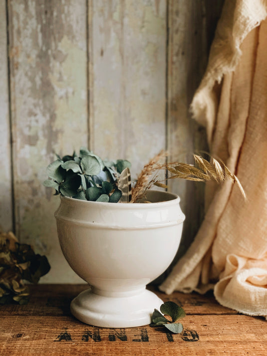 Vintage French White Crock Pot