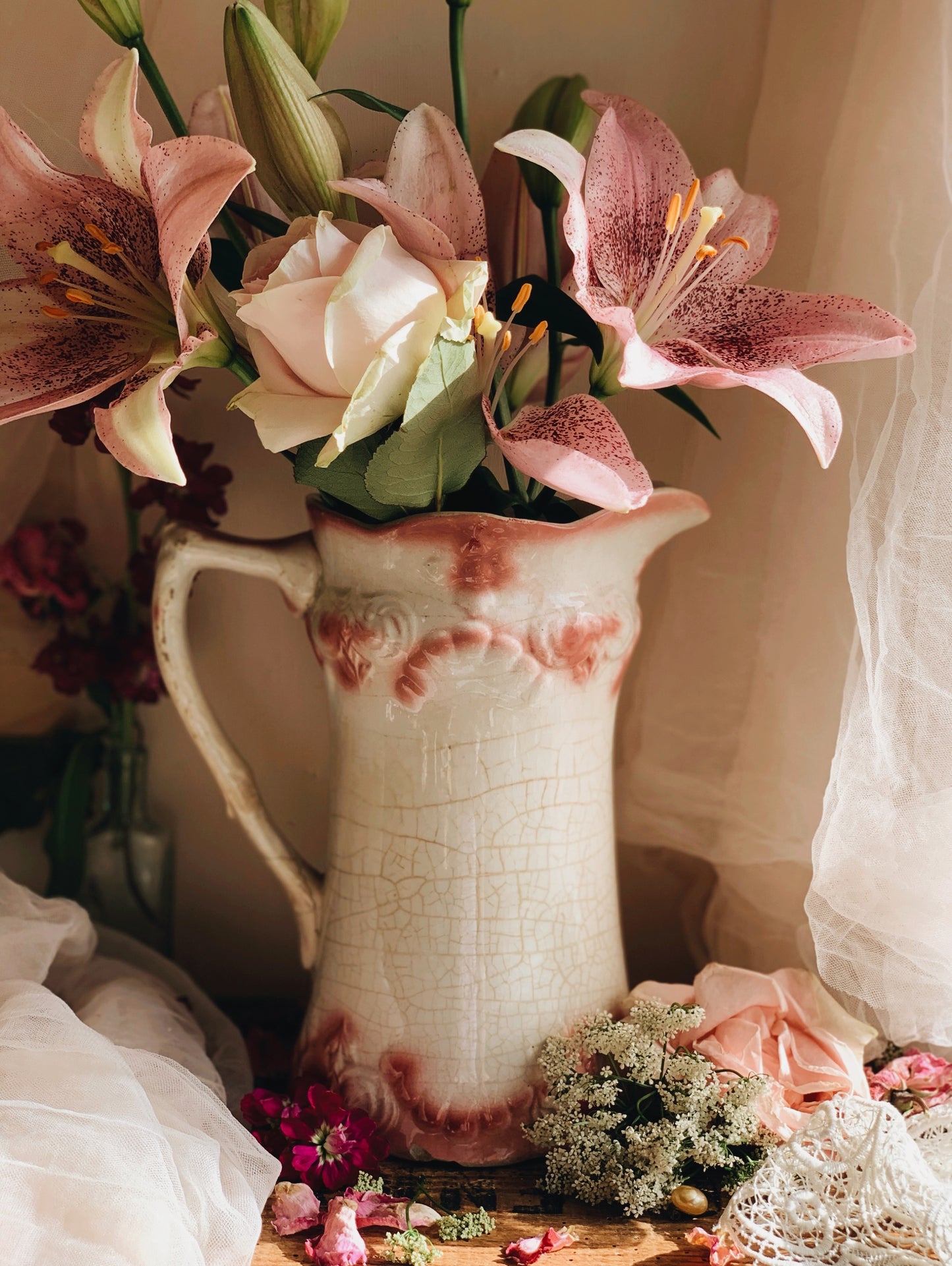 1800’s (rustic) Crazed Pink & Cream Vase / Jug