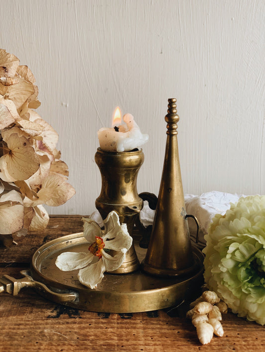 Antique Victorian Brass Candle Holder & Snuffer