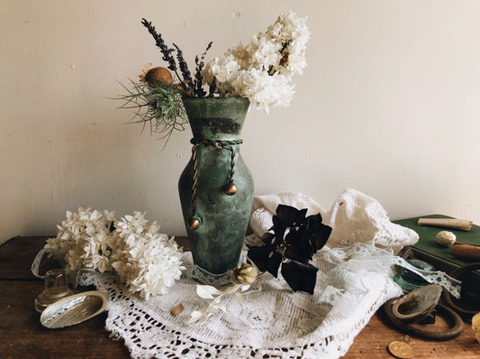 Vintage Brass & Bronze Green Vase