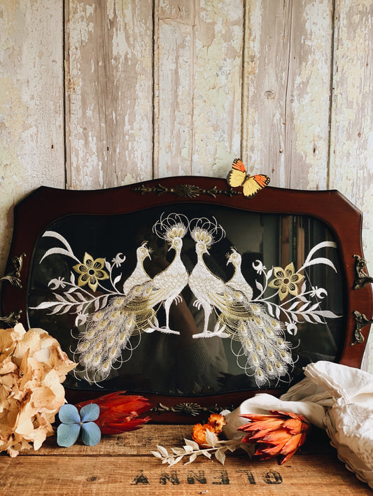 Antique Wooden Wall Motif / Tray Hand~tapestry Paradise Birds
