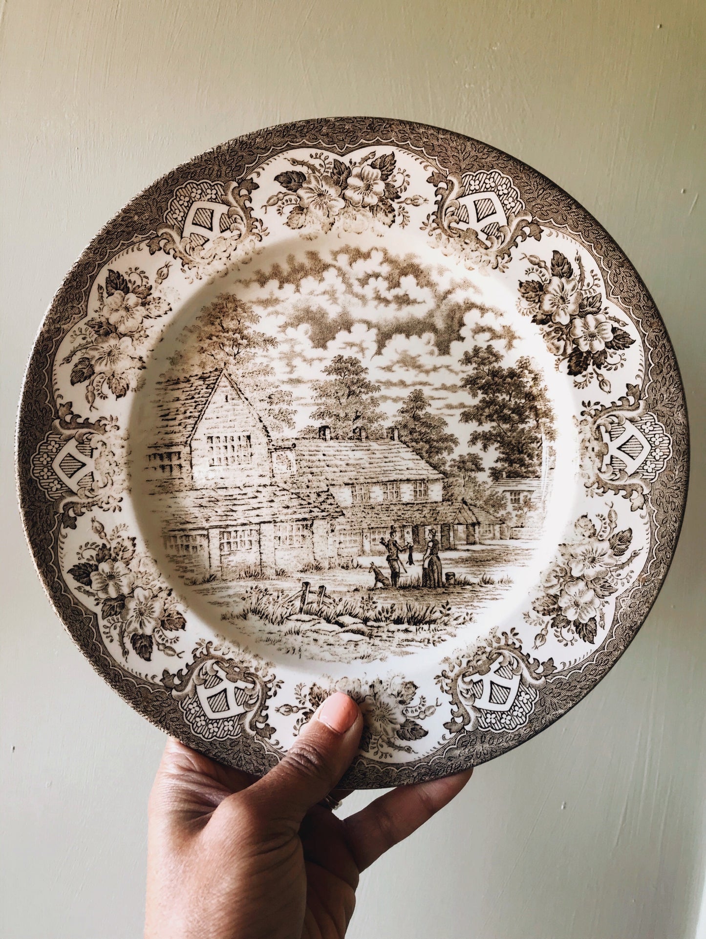 Antique Hand~engraved Brown Ironstone Plate