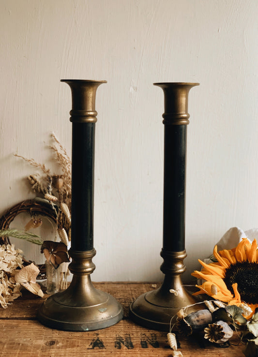 Two Large Antique Brass Candle Sticks