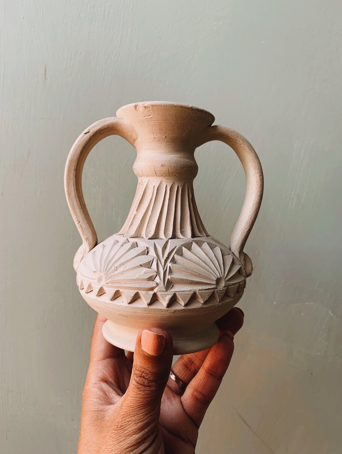 Vintage Decorative Yellow Lined Ceramic Vase