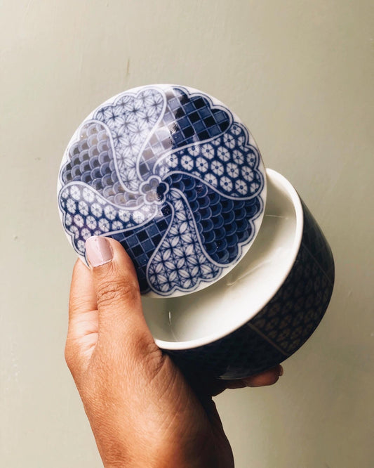 Vintag Blue & White Decorative Pot with Lid