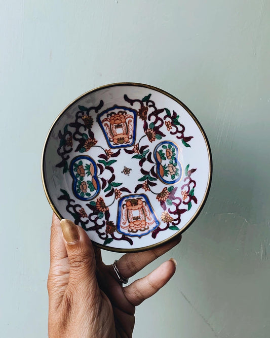 Vintage Brass Enamel Decorative Dish