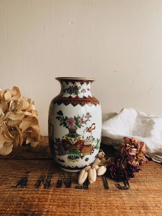 Vintage Oriental Floral Narrative Vase