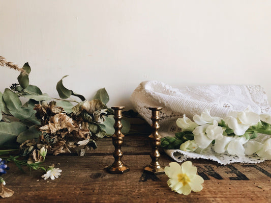 Vintage Brass Miniature Candle Sticks - Stone & Sage 