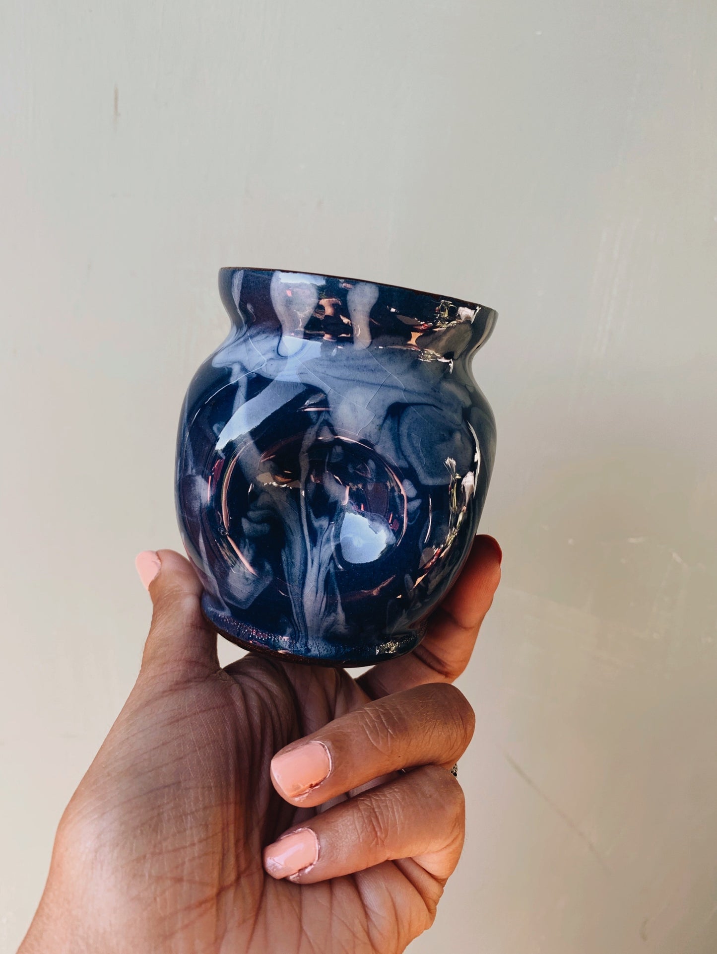 Vintage Blue Marble Drip Glaze Pot