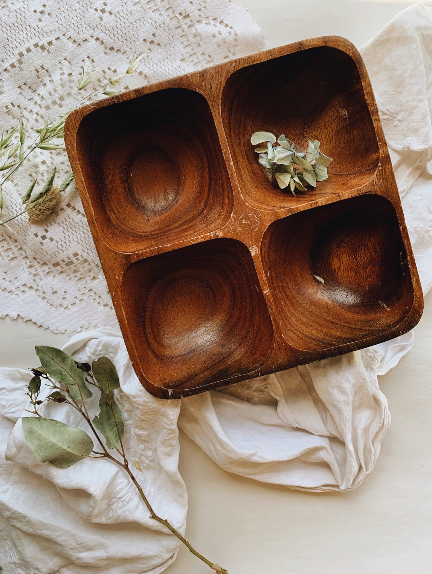 Rustic Wooden Compartment Dish
