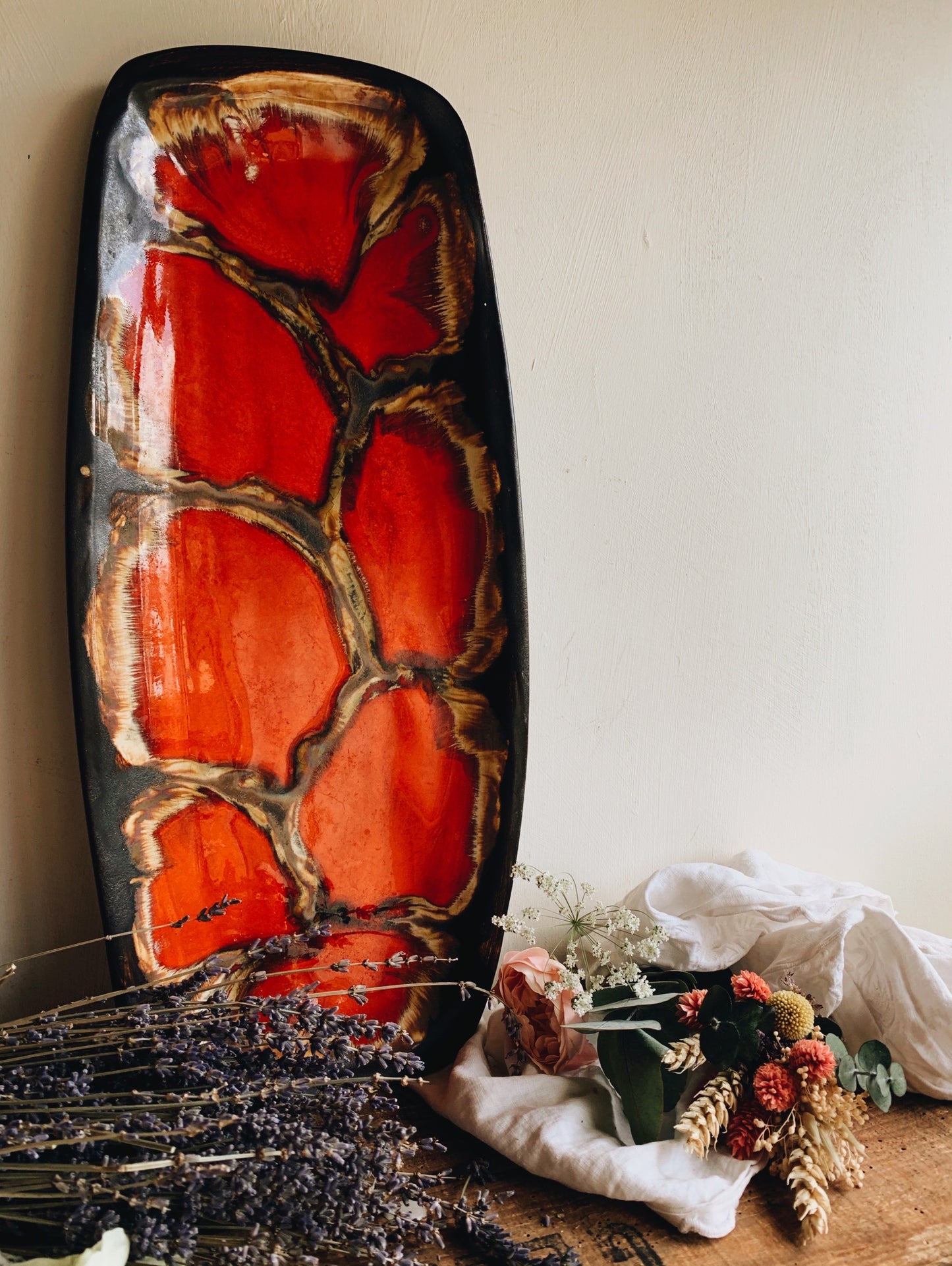 Large Red Glazed Hand~Thrown Ceramic Dish (UK PURCHASE ONLY)