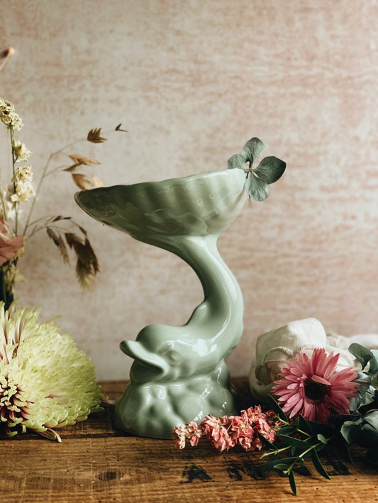 Vintage Green Fish Dish and Stand