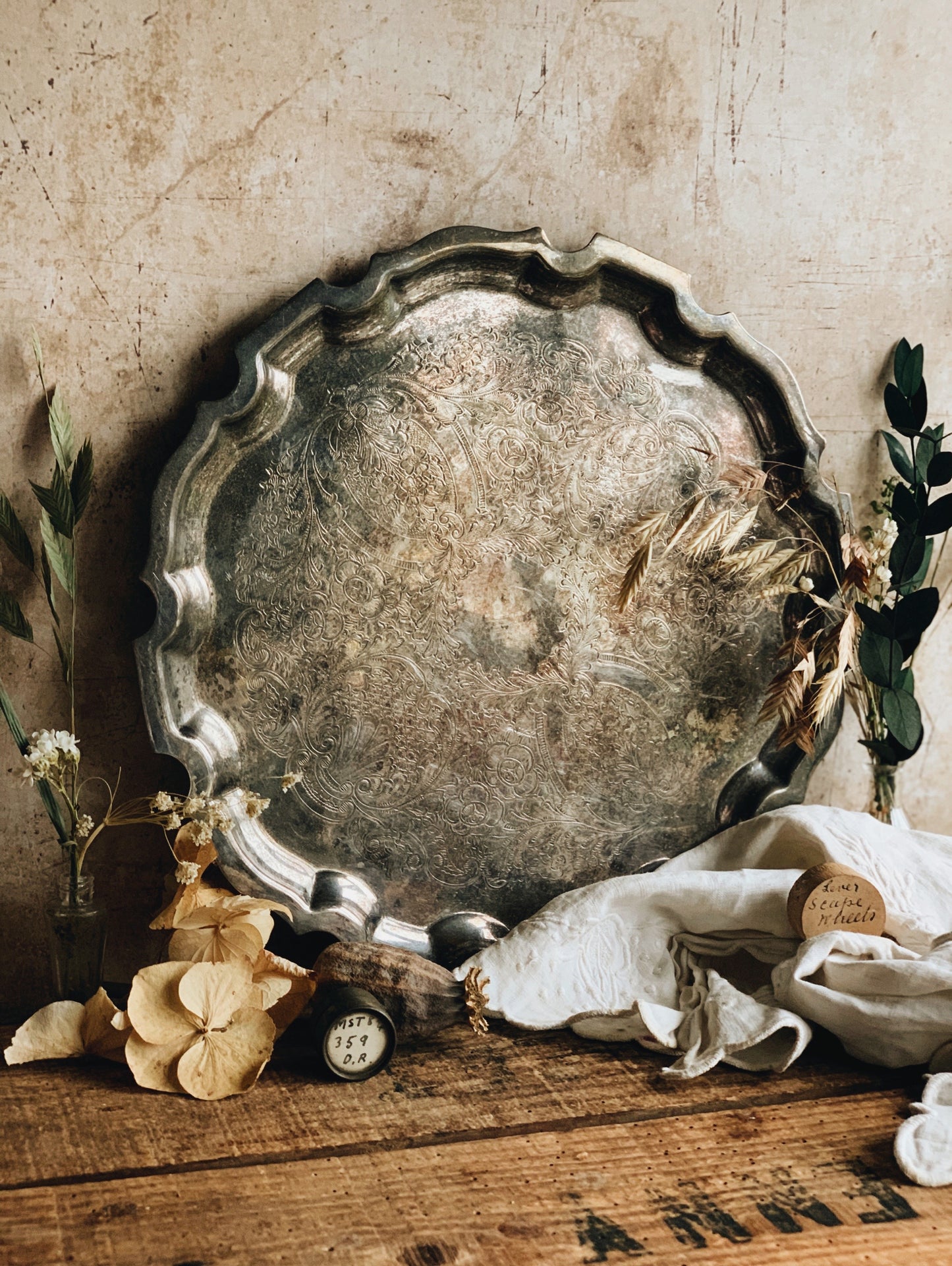 Antique Silver Etched Tray