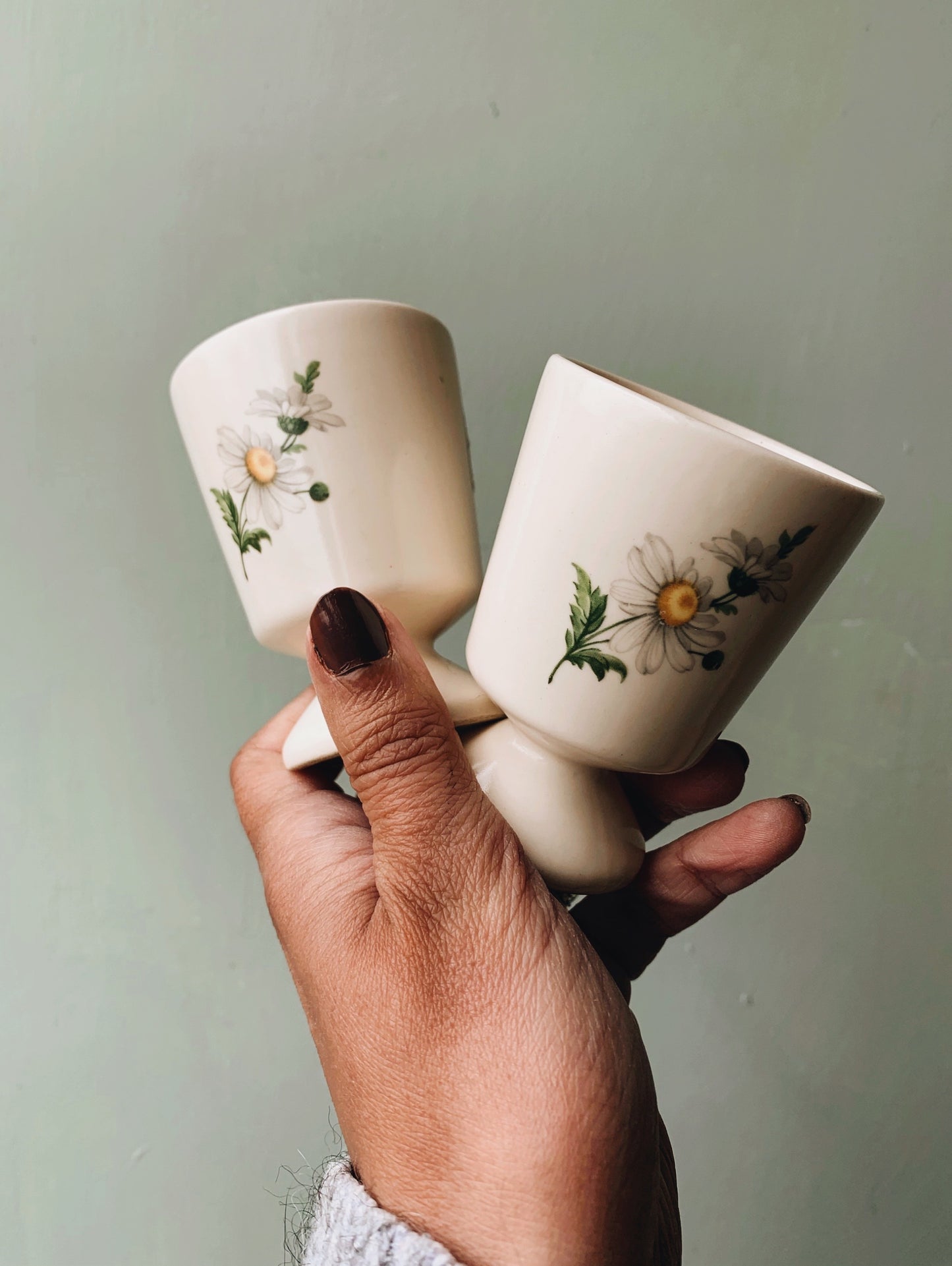 A Pair of Retro Ceramic Daisy Egg Cups