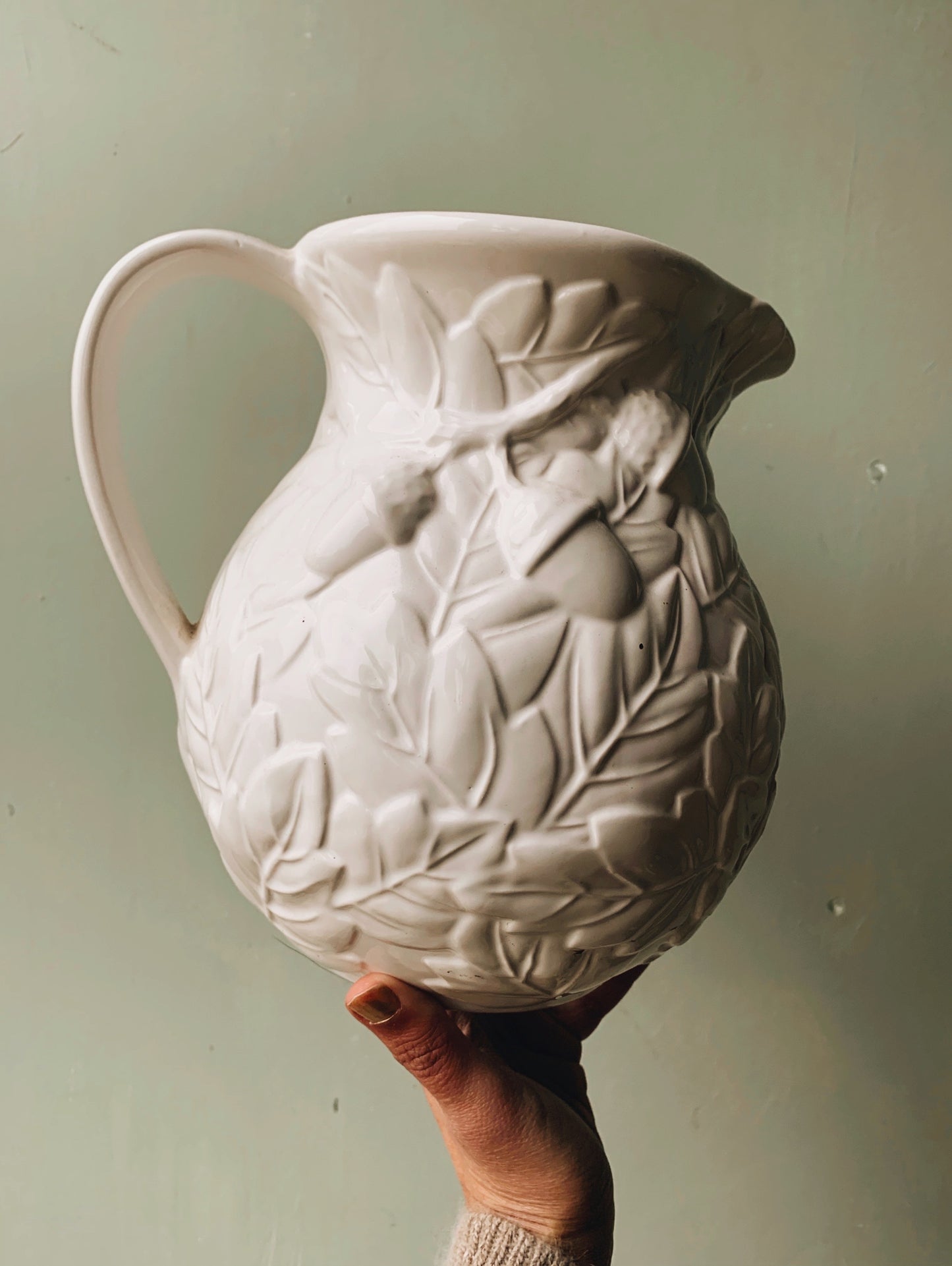 Large Vintage Acorn Relief Vase / Jug