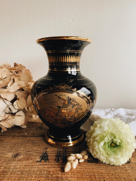 Vintage Grecian Gold & Black Narrative Vase