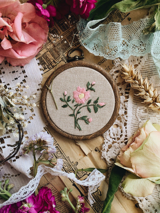 Vintage Floral Embroidery Hoop / Hanging